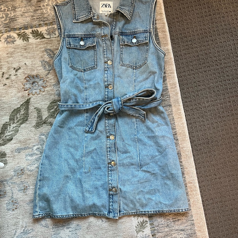 Zara Light Blue Denim Dress with Belt
